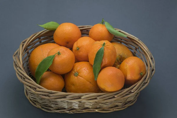 Oranges Mandarins Basket Blue Background — Stock Photo, Image