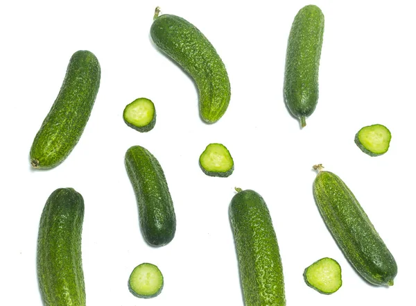 Fresh Green Sliced Cucumbers Isolated White Background — Stock Photo, Image