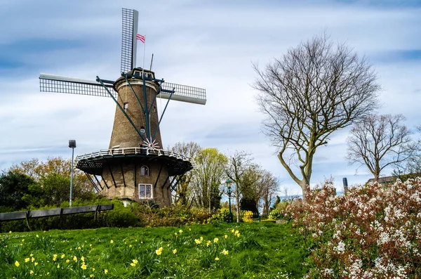 Ολλανδικό ανεμόμυλο σε Αλκμάαρ, Ολλανδία — Φωτογραφία Αρχείου