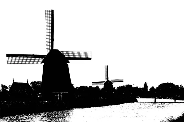 Nederlandse molen silhouet — Stockfoto