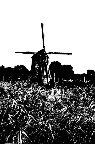Silhueta de moinho de vento holandês — Fotografia de Stock