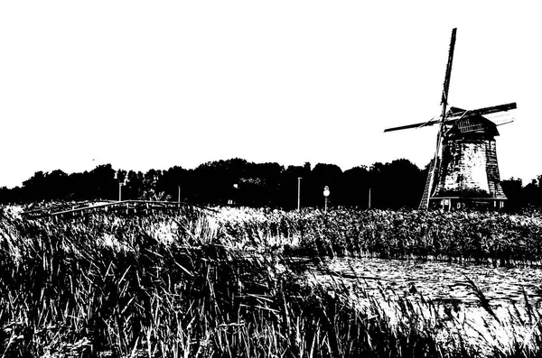 네덜란드 풍차 실루엣 — 스톡 사진