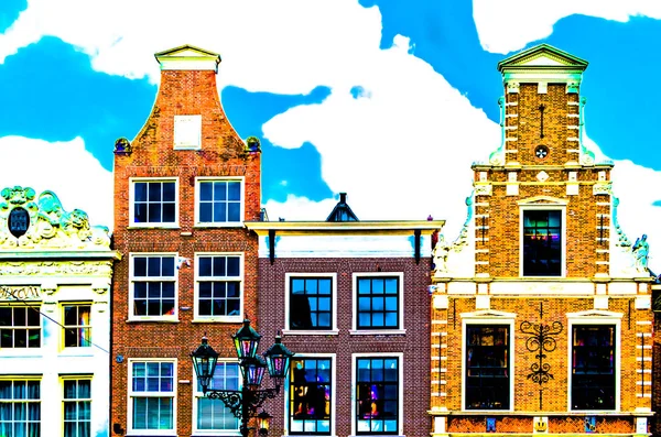 Ilustração colorida da arquitetura de Alkmaar, Países Baixos — Fotografia de Stock