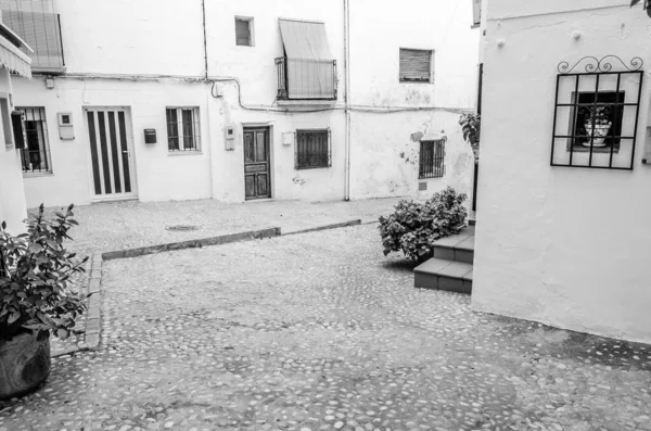 Architecture in the Mediterranean white village of Altea, Alicante province, Spain; black and white image