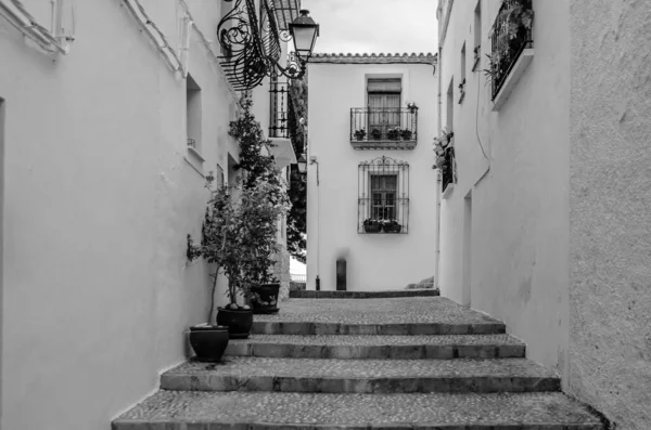 Arquitectura Pueblo Blanco Mediterráneo Altea Provincia Alicante España Imagen Blanco — Foto de Stock