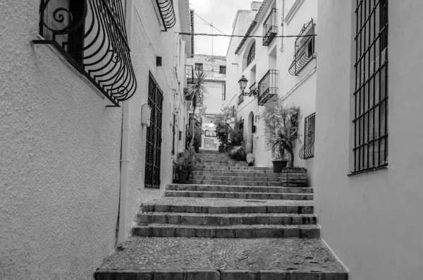 Architektur Weißen Mediterranen Dorf Altea Provinz Alicante Spanien Schwarz Weiß — Stockfoto