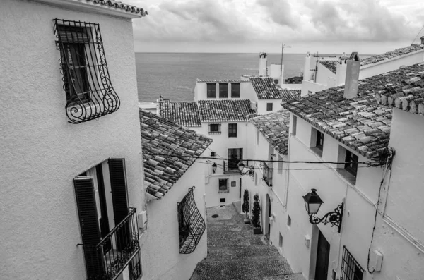 Vista Del Pueblo Mediterráneo Altea Provincia Alicante Imagen Blanco Negro — Foto de Stock