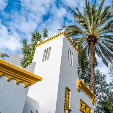 İspanya 'nın Alicante Eyaleti, Elche Palm Grove' daki beyaz bina.