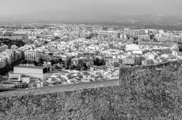 Aerial View Mediterranean City Alicante Spain Black White Image — Stock Photo, Image