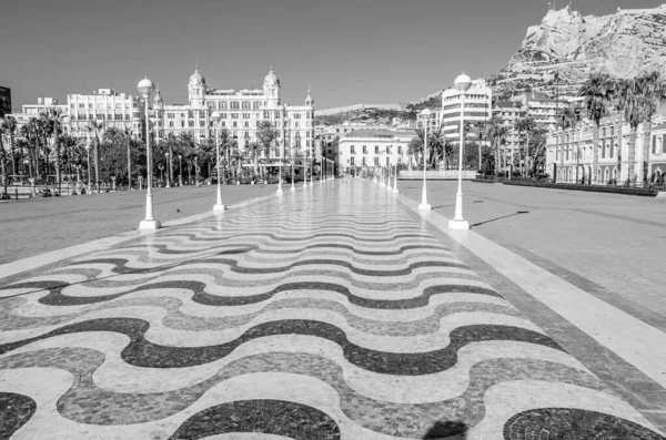 Paisaje Urbano Vista Ciudad Mediterránea Alicante España Imagen Blanco Negro — Foto de Stock