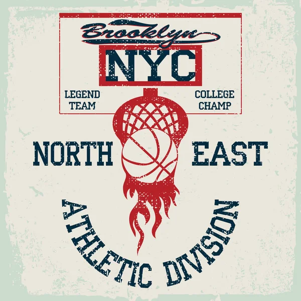 New York Basketball Team Shirt Gráficos American College Championship Grunge —  Vetores de Stock