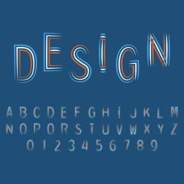 Latince harfler ve sayılar olan modern soyut alfabe. Minimum tasarım. Vektör İllüstrasyonu.