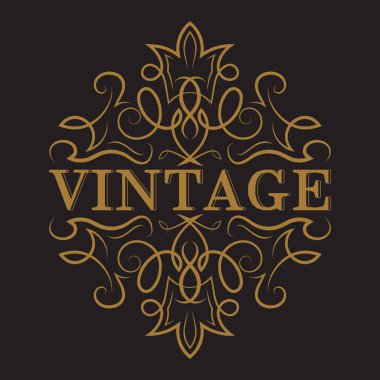 Antika etiket, klasik çerçeve tasarımı, tipografi, retro logo şablonu, vektör illüstrasyonu