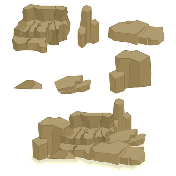 Ένα Σύνολο Από Πέτρες Κινουμένων Σχεδίων Και Βράχους Ισομετρικό Στυλ — Διανυσματικό Αρχείο