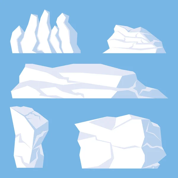 Blauer Hintergrund Cartoon Icebergs Set Design Für Videospiele Arktis Antarktis — Stockvektor