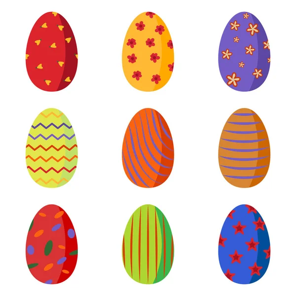 Una Serie Luminose Uova Pasqua Colorate Decorate Con Fiori Cerchi — Vettoriale Stock