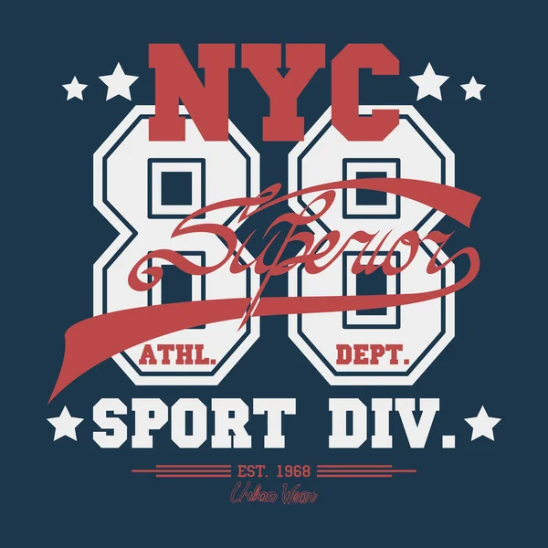 Нью Йорк Спорт Носить Типографскую Эмблему Футболки Штамп Графики Винтажная — стоковый вектор