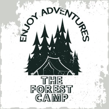 Vintage kamp ya da turizm logosu tasarımı, grange baskı damgası, yaratıcı tipografi amblemi, Vektör illüstrasyonu.