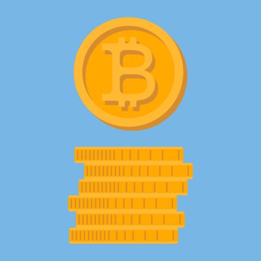 Simge Bitcoin. Bir yığın bozuk para. Şifreli para birimi. Vektör resmi.