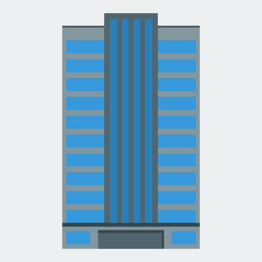 Bir gökdelen ikonu. Bir bina, modern bir ev, bir ofis, bir apartman. Düz stil. Vektör