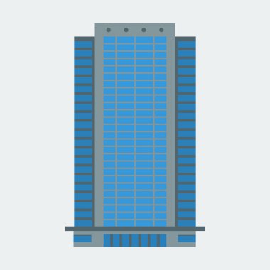 Bir gökdelen ikonu. Bir bina, modern bir ev, bir ofis, bir apartman. Düz stil. Vektör