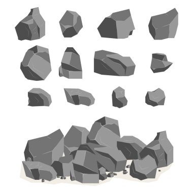 İzometrik 3 boyutlu taş ve karikatür seti. Çeşitli kayalardan oluşan bir set. Video Oyunu - hisse senedi vektörü