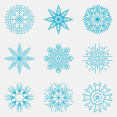 Kar taneleri kümesi, kar taneleri kış koleksiyonu, vektör illüstrasyonu