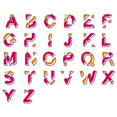 Bir sette modern doğrusal tipografik alfabe. Canlı renkler ve minimum tasarım içeriyor. A 'dan Z' ye Mektuplar Vektör İllüstrasyonu.