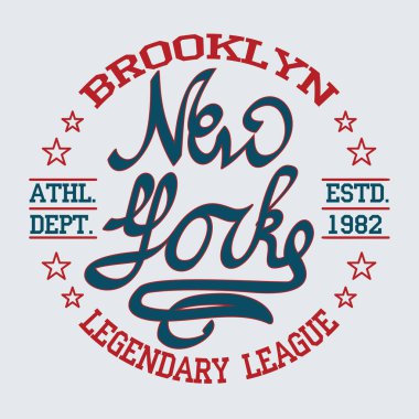 New York Brooklyn Sport tipografi amblemi, tişört pulu grafikleri, tee baskısı, atletik giyim tasarımı