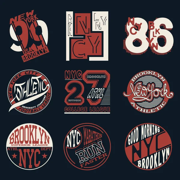 New York City Typography Graphics Logo Set Shirt Printing Design — Stock Vector