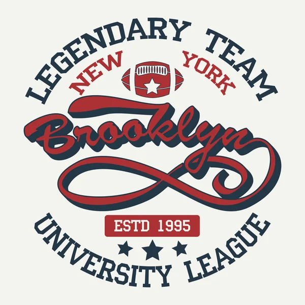 New York Brooklyn Sport Desgaste Tipografia Emblema Shirt Carimbo Gráficos —  Vetores de Stock