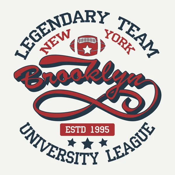 New York Brooklyn Sport tipografi amblemi, tişört pulu grafikleri, tişört baskısı, atletik giyim tasarımı. Vektör illüstrasyonu.