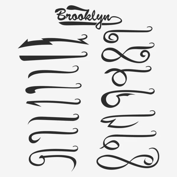 Set Van Hand Belettering Onderstreept Zwaait Staart Swooshes Collectie Geïsoleerd — Stockvector