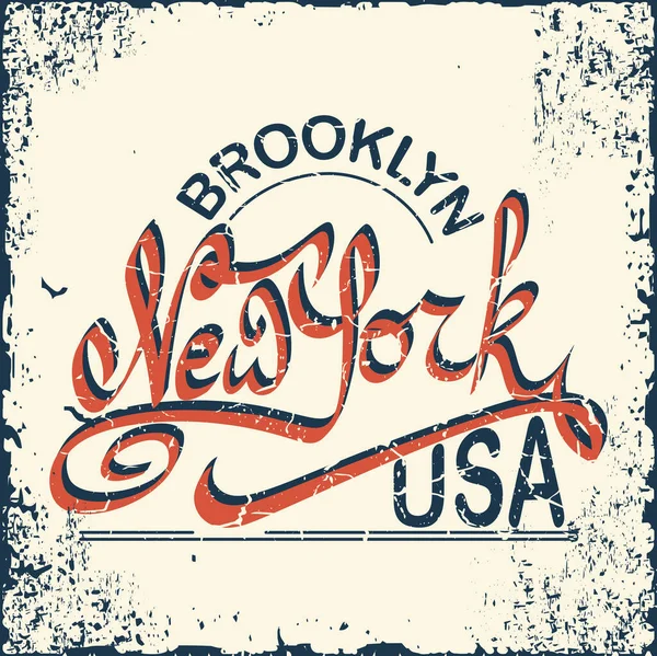 New York Brooklyn Desporto Desgaste Grunge Tipografia Emblema Shirt Carimbo —  Vetores de Stock