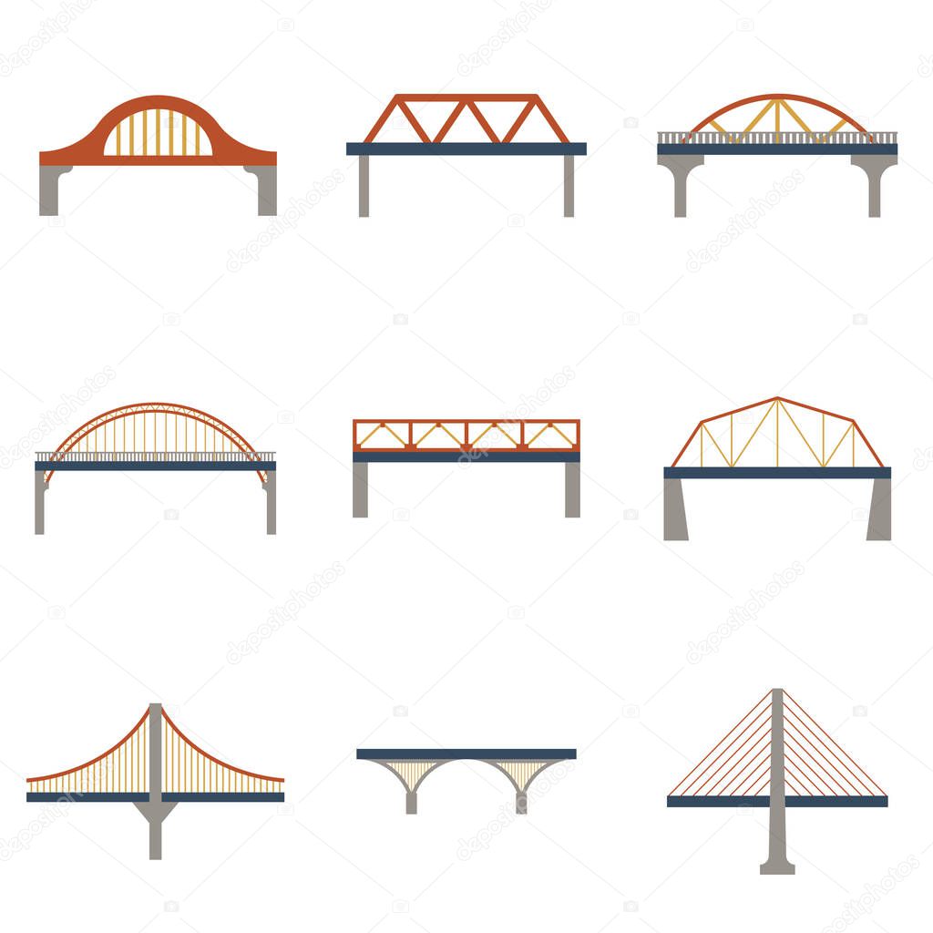 Vector isolated bridges icons set