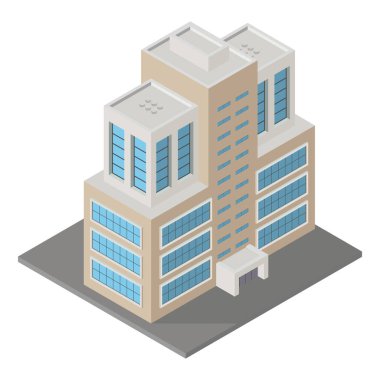 Vektör modern izometrik yapı, şehir haritası oluşturma, siteler ve oyunlar için düşük poli binasını temsil eden 3D element