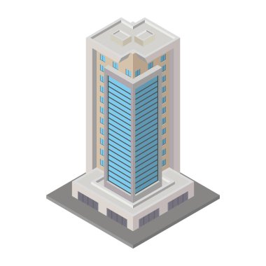 Vektör modern izometrik yapı, şehir haritası oluşturma, siteler ve oyunlar için düşük poli binasını temsil eden 3D element