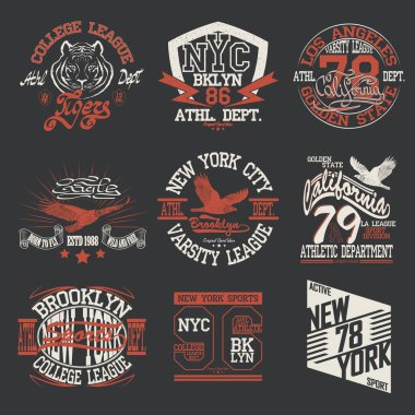 Spor Typography Graphics logo seti, T-shirt Yazdırma Tasarımı orijinal giyim, Spor kıyafetleri için Klasik Yazdırma.