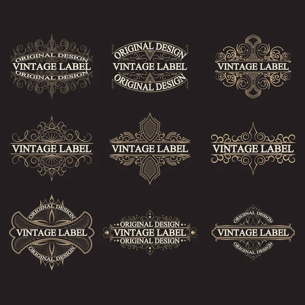 Vektorillustration Set Antiker Etiketten Vintage Logo Design Typografie — Stockvektor