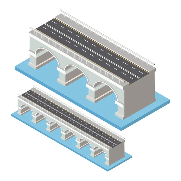 Vektor Izometrikus Híd Közlekedési Infrastruktúra Elem Amely Alacsony Poli Struktúrát — Stock Vector