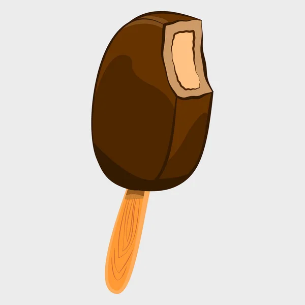 Chocolate Ice Cream Dessert Wooden Stick Vector Illustration — Stock Vector
