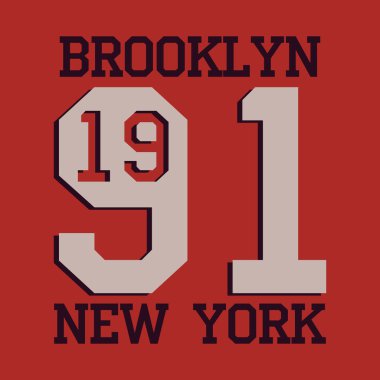 New York Sport tipografi amblemi takıyor. Brooklyn tişört izi. Tişört pul tasarımı grafikleri, orijinal tasarım giysileri. Vektör.