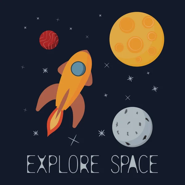 Explorez Espace Vaisseau Spatial Volant Vers Les Étoiles Shirt Graphique — Image vectorielle