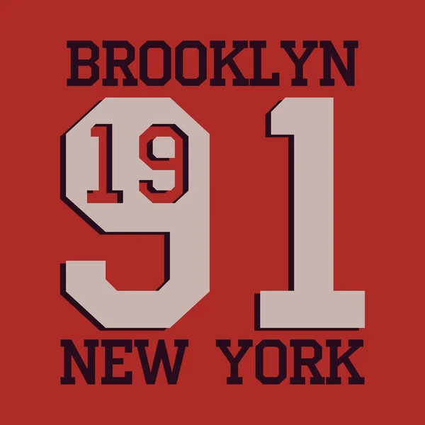 New York Sport Usar Emblema Tipografia Uma Pegada Brooklyn Shirt —  Vetores de Stock