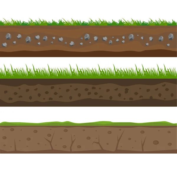 Bodennahtlose Schichten Bodenschicht Mit Gras Und Steinen Die Beschaffenheit Des — Stockvektor