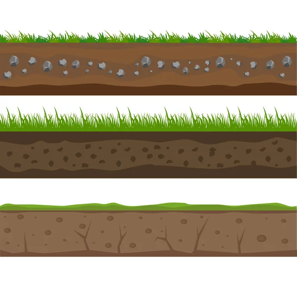 Безшовні Шари Ґрунту Шар Грунту Травою Камінням Структура Зрізаного Грунту — стоковий вектор