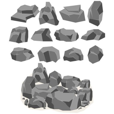 İzometrik 3 boyutlu taş ve karikatür seti. Çeşitli kayalardan oluşan bir set. Video Oyunu - hisse senedi vektörü