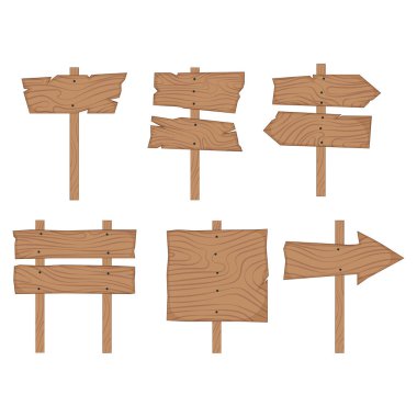 Tahta karikatür tabelaları. Tahta işaretler. Yön işaretleri. Panolar. Vektör.