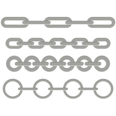Çeşitli şekillerdeki çelik zincirlerin vektör görüntüleri..