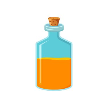 Sıvı matara. Sihirli simya iksiri. Cadı İçeceği. Beyaz arkaplanda izole edilmiş vektör resmi.